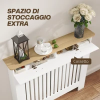 HOMCOM Copritermosifone a Doghe Antiribaltamento con Cassetto Portaoggetti, in Legno, 112x19x97 cm, Bianco(m-6)