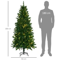 HOMCOM Árbol de Navidad Artificial con Luces Preinstaladas de 180 cm y 714 Ramas Decoración Navideña para Interior Verde(m-3)