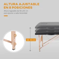 HOMCOM Camilla de Masaje Plegable con Marco de Madera con Altura Regulable y Bolsa de Transporte 186x60x58-81 cm Negro(m-4)