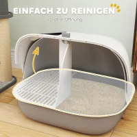 PawHut Katzentoilette mit Deckel, Katzenklo mit internem Kanal, Tür, Schaufel, leicht zu reinigen, Kunststoff, Hellgrau(m-6)