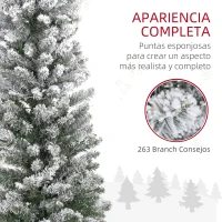 HOMCOM Árbol de Navidad Artificial Nevado 150 cm con 120 Luces LED 263 Ramas y Patas de Metal para Salón Verde y Blanco(m-6)