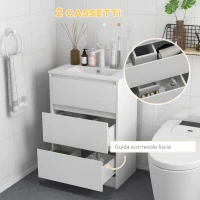 kleankin Mobiletto Bagno a 2 Cassetti in Truciolato con Lavabo in Ceramica Sintetica, 61x37x88 cm, Bianco(m-4)