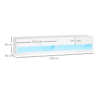HOMCOM Floating TV Unit, Wall Mounted TV Cabinet for TVs up to 65", High Gloss Media Wall Unit with LED Lights, Storage Shelves for Living Entertainment Room, White(m-3)
