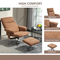 HOMCOM Velvet-Feel Recliner Chair and Ottoman - Light Brown(m-5)