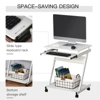 HOMCOM Movable Computer Desk with 4 Moving Wheels Sliding Keyboard Tray Home Office Workstation White(m-5)