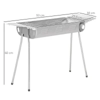 Outsunny Barbecue à Charbon Portable BBQ Grill sur Pieds 2 tablettes rabattables dim. 93L x 30l x 60H cm Acier INOX.(m-3)