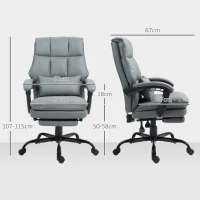 HOMCOM Faux Leather Reclining Office Chair, with Footrest - Grey(m-3)