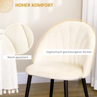 HOMCOM 2er-Set Esszimmerstühle im Skandi-Design, Küchenstühle, Samptoptik, Creme + Schwarz(m-7)