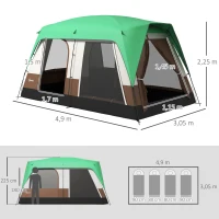 Outsunny Campingzelt für 7-8 Personen, Netzfenster, mit Tragetasche, 4,90 x 3,05 x 2,25 m, Grün(m-3)