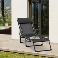 Outsunny Bain de soleil transat pliable dossier inclinable multi-positions têtière fournie métal époxy textilène noir(m-4)