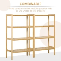 HOMCOM Estantería Librería de Bambú Mueble Organizador Multifuncional de 4 Niveles con Antivuelco 62x33x112 cm Natural(m-5)