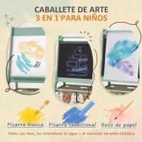 AIYAPLAY Caballete Infantil 3 en 1 Caballete para Niños de Doble Cara con Rollo de Papel Pizarras y 2 Cestas 54x46,5x93 cm Verde(m-4)