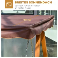 Outsunny Hollywoodschaukel Echtholz-Gartenschaukel Schaukelbank Liege-Funktion aus Tannenholz für 3 Personen Natur+Braun(m-5)