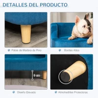 PawHut Sofá para Mascotas Tapizado en Terciopelo Sofá Cama para Perros Gatos Medianos Pequeños Acolchado Grueso con Cojín Extraíble Lavable y Patas de Madera 70x40x31 cm Azul(m-6)