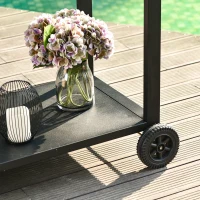 HOMCOM Desserte de Jardin en Acier Desserte pour plancha Chariot de Service à roulettes Desserte extérieure à roulettes avec plan de travail dim. 135L x 46l x 86H cm Noir(m-5)
