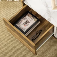 HOMCOM Mesa de Centro para Salón con Cajón y Estante Abierto Mesa de Café Industrial con Encimera de Mármol y Patas Elevadas de Madera 80x45x40,5 cm Marrón Rústico y Blanco(m-8)