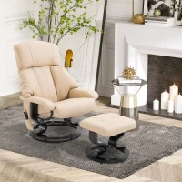 HOMCOM Electric Massage Recliner Chair with Ottoman, Faux Leather Swivel Recliner with Remote Control for Living Room, Beige(m-2)