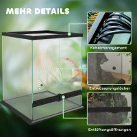 PawHut Terrarium, Glasgehäuse, verriegelbar, Kabelmanagement, 45x45x60cm, Schwarz(m-8)