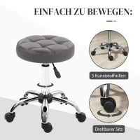 HOMCOM Salonhocker, höhenverstellbar, 360° drehbar, Kunstleder, Ø35,5 x 48-63H cm, Grau(m-6)