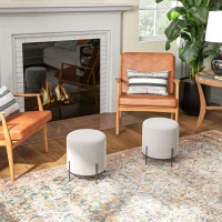 HOMCOM Lot de 2 poufs ottoman tabouret pouf repose-pied en velours pieds en acier pour salon chambre Ø 35 x 38 cm gris clair(m-2)