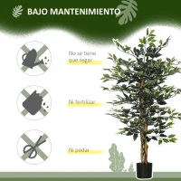 HOMCOM Ficus Artificial de 130 cm Planta Artificial de 702 Hojas con Maceta Decoración para el Hogar Ø15x130 cm Verde(m-6)