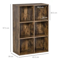 HOMCOM Six-Cube Bookcase - Rustic Brown Wood Effect(m-3)