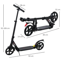 HOMCOM Kick Scooter Foldable Aluminum Ride On Toy For 8+ Adult Teens with Foot Brake, Adjustable Handle, Black(m-3)