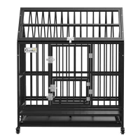 PawHut 43" Heavy Duty Dog Crate on Wheels, with Removable Tray, Openable Top(m-9)