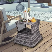 Outsunny Pied de parasol table basse 2 en 1 étagère inférieure intégrée résine tressée imitation rotin PE dim. 54L x 54l x 55H cm gris(m-2)