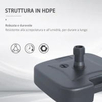 Outsunny Base per Ombrellone da Giardino in HDPE, Basamento per Ombrellone con Maniglia, Supporto per Ombrelloni con Pali Ø38mm, Riempibile con 20 kg di Acqua e 30 kg di Sabbia, Nero(m-4)