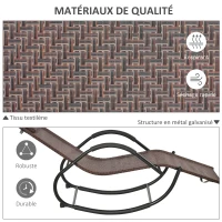 Outsunny Chaise longue à bascule rocking chair ergonomique avec tétière amovible accoudoirs et repose-pieds revêtement texitlène imitation rotin métal 61 x 160 x 79 cm brun(m-4)
