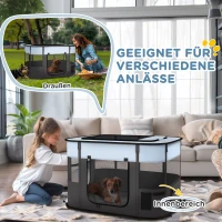 PawHut Spielgehege für Haustiere, faltbar, mit Aufbewahrungstasche, für Welpen und Kätzchen, drinnen und draußen, Grau(m-7)