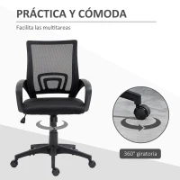 HOMCOM Silla de Escritorio de Malla Giratoria con Altura Ajustable Función de Basculante y Reposabrazos Carga 120 kg Negro(m-7)