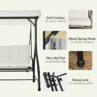 Outsunny 3 Seater Canopy Swing Chair, 2 in 1 Garden Swing Seat Bed, with Adjustable Canopy and Metal Frame, Cream White(m-6)