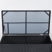 Outsunny 6 Pieces Rattan Garden Furniture Set, 4 Seater Wicker Garden Corner Sofa Set with 2 Storage Tables and Loveseats, Outdoor Conversation Furniture with Cushions for Conservatory, Patio, Black(m-8)