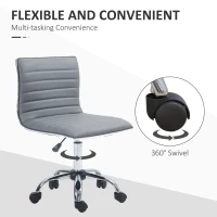 HOMCOM Armless Task Desk Chair, Swivel Office Chair with Faux Leather, Adjustable Seat Height, Chrome Base, Wheels for Home, Light Grey(m-6)