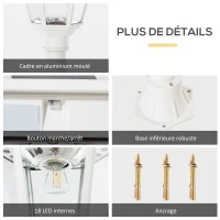 Outsunny Luminaire solaire extérieur lampe de jardin lampadaire classique LED en aluminium étanche ;uminosité réglable(m-7)