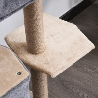 PawHut Arbre à chat 3 griffoirs grattoirs sisal naturel plateformes panier niches et boule suspendue dim. 60L x 40l x 92H cm peluche haute densité 500 g/m² gris beige(m-9)