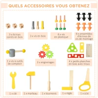 HOMCOM Etabli et outils pour enfant - jeu d'imitation bricolage - nombreux accessoires 31 pièces - MDF gris bois pin(m-6)
