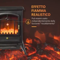 HOMCOM Camino Elettrico da Terra con Effetto Fiamma, Caminetto Elettrico 1000W /2000W con Protezione da Surriscaldamento e Termostato, in ABS e Vetro, 45x28x54cm, Nero(m-5)