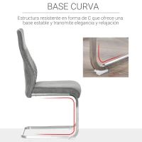 HOMCOM Set de 4 Sillas de Comedor Sillas de Cocina Tejido de Microfibra con Asiento Acolchado y Patas de Metal 45x61x98 cm Gris(m-5)