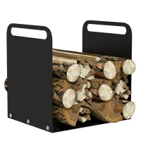 Outsunny Feuerholzgestell, 2 Tragegriffe, Stahlrahmen, bis 30kg, 36x30x36cm, Schwarz(m-10)