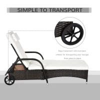 Outsunny 2PC Rattan Sun Lounger Recliner Bed Reclining Chair Patio Garden Outdoor Wicker Weave Adjustable Headrest with Fire Retardant Cushion – Brown(m-7)