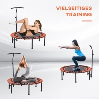 HOMCOM Trampolin, Fitness-Trampolin, Joga Gartentrampolin höhenverstellbar mit Haltegriff für Kinder und Erwachsene, Stahl+Kunststoff+EVA, Schwarz+Orange, 114,3 x 114,3 x 138 cm(m-8)