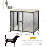 PawHut Jaula para Perros con Encimera Mesa Auxiliar con Perrera con Pestillo y Cojín Lavable 80x55x71 cm Roble y Negro(m-3)