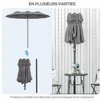 Outsunny Parasol de jardin double grande taille ouverture fermeture manivelle acier polyester 295 x 152 x 222 cm gris(m-8)