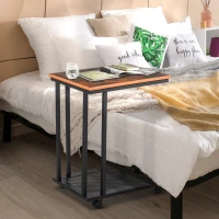 HOMCOM Beistelltisch C-Form Rollwagen Servierwagen Laptoptisch Sofatisch Beistelltisch Nachttisch Betttisch mit Metallgestell Industrie-Design Nachttisch Schwarz + Walnuss gemasert 51 x 36 x 65 cm(m-2)