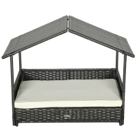 PawHut Extendable Elevated Dog Bed, Rattan Dog House, with Water-Resistant Roof, Removable Cushion, Cream(m-9)