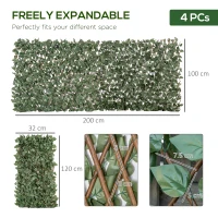 Outsunny 4 Pieces Expanding Trellis Fence, 2m x 1m Decorative Trellis with Artificial Leaves Garden Telescopic Hedge Privacy Screen Greenery Walls for Garden Balcony Home Decor(m-3)
