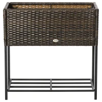 Outsunny Letto per Orto Rialzato, Fioriera Effetto Vimini con Ripiano, Aiuola Rialzata per Esterni e Interni, Marrone (70cm x 30cm x 70cm)(m-4)